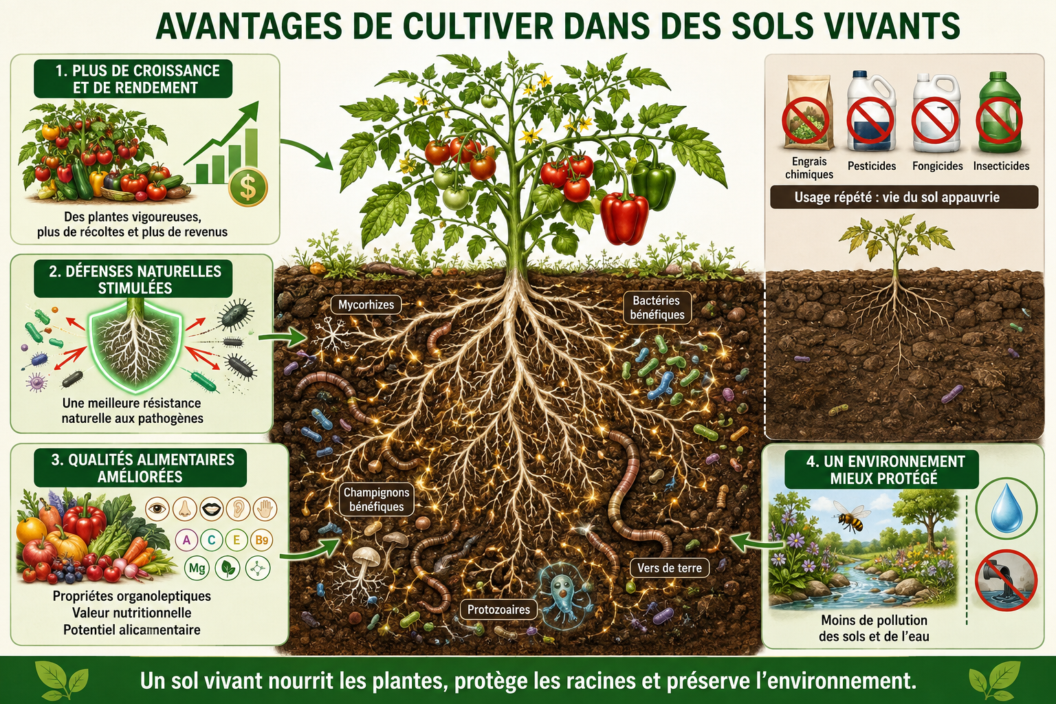 Avantages de cultiver dans des sols vivants